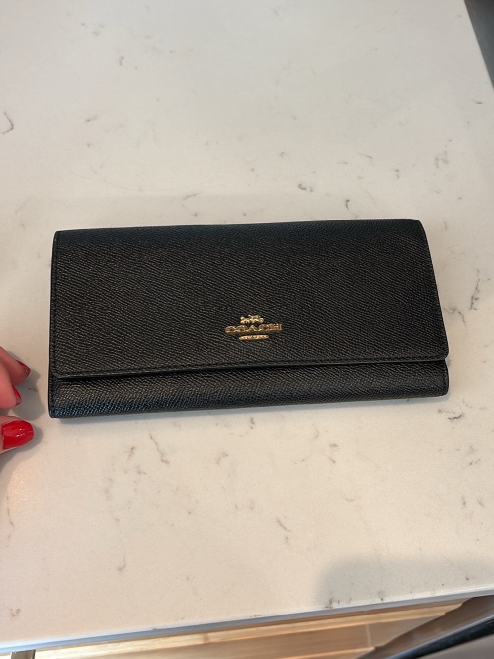 Coach Black Saffiano Leather Continental Wallet with Gold Logo